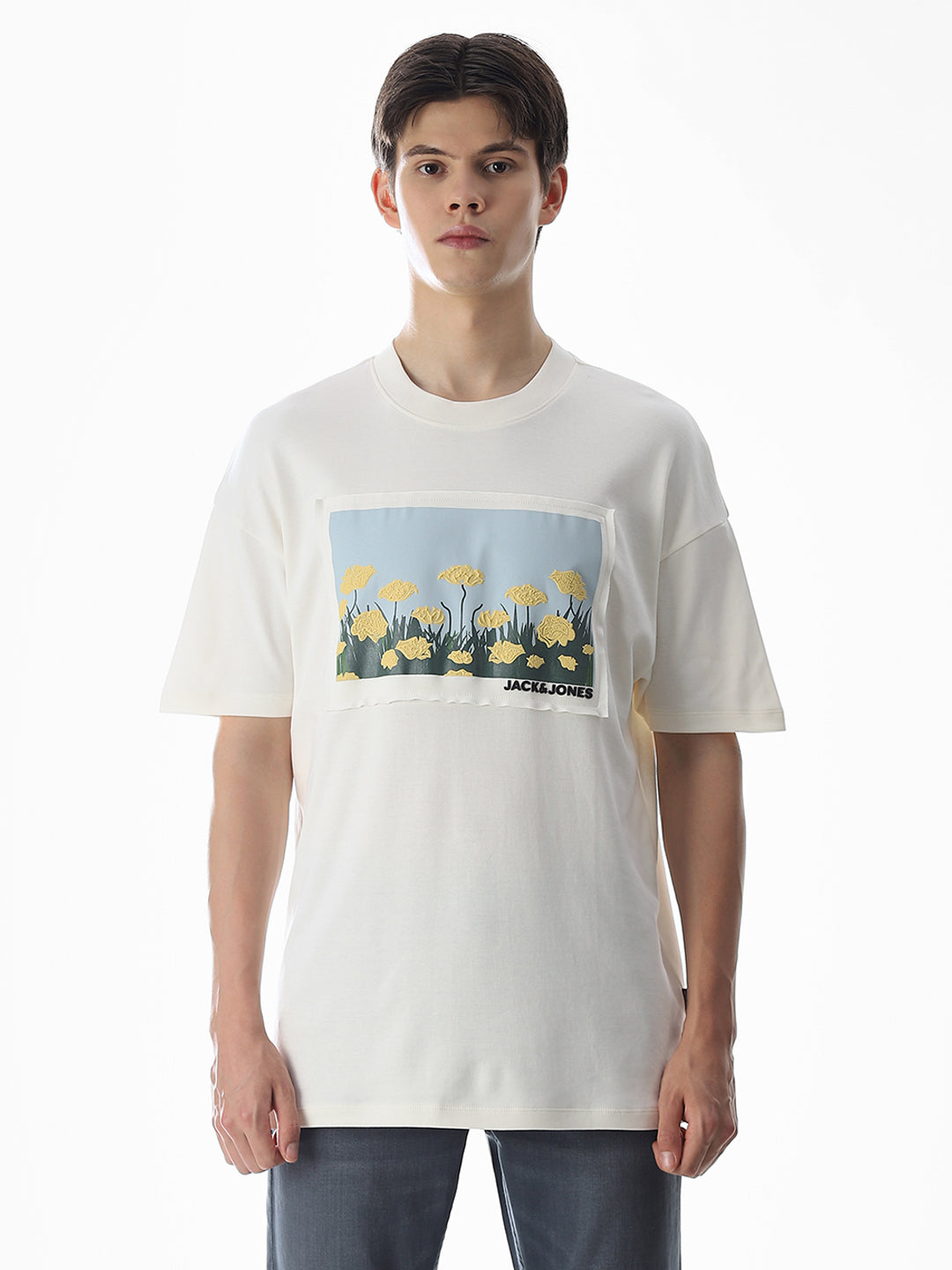 White Graphic Print Cotton T-shirt