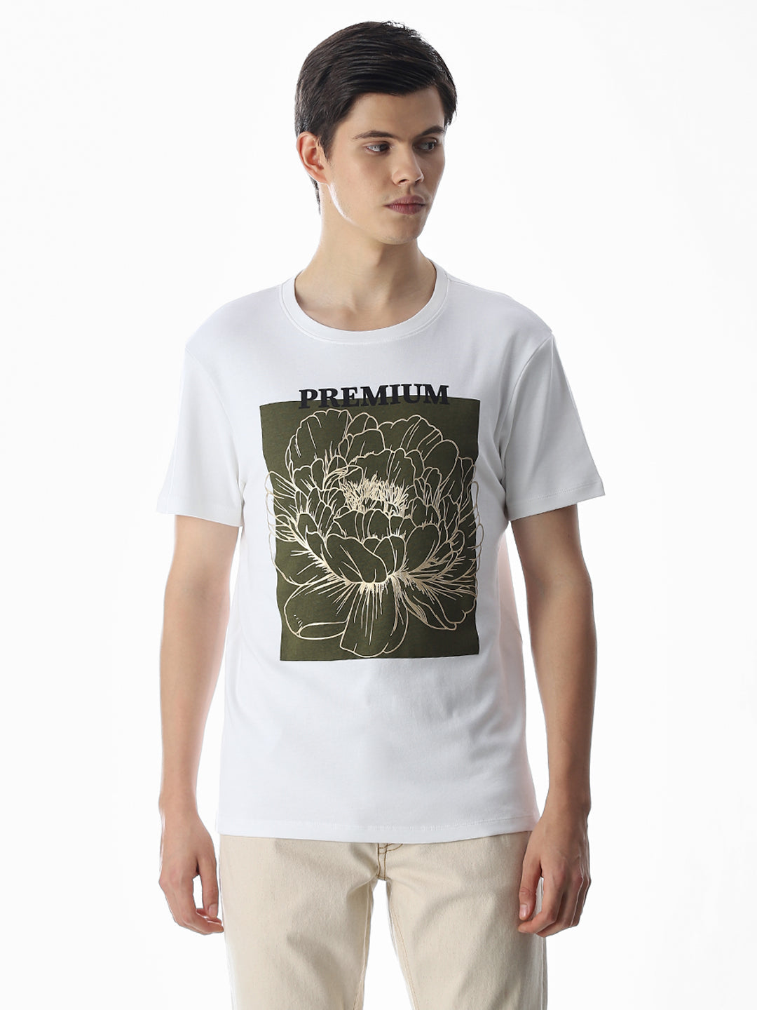 White Printed Crew Neck T-shirt