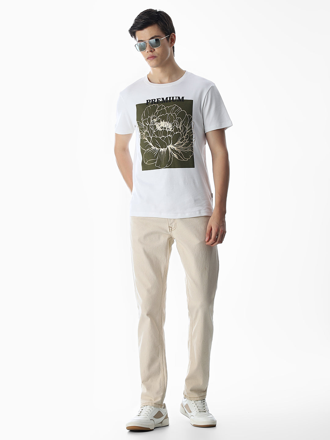 White Printed Crew Neck T-shirt