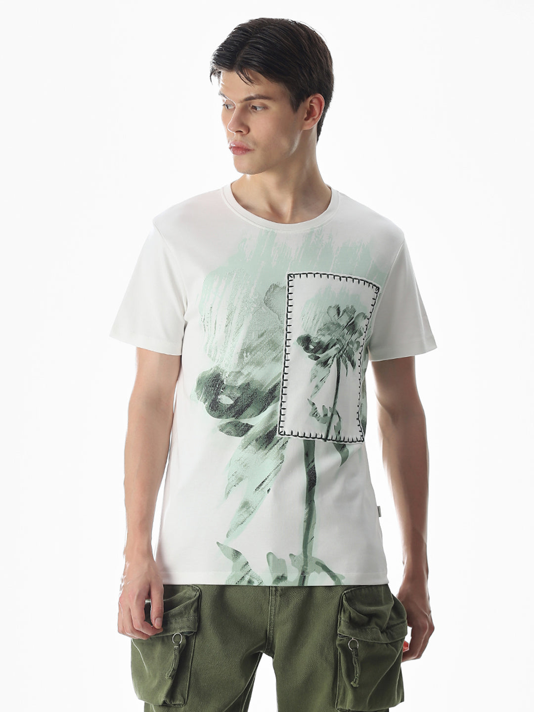 White Applique Patchwork T-Shirt