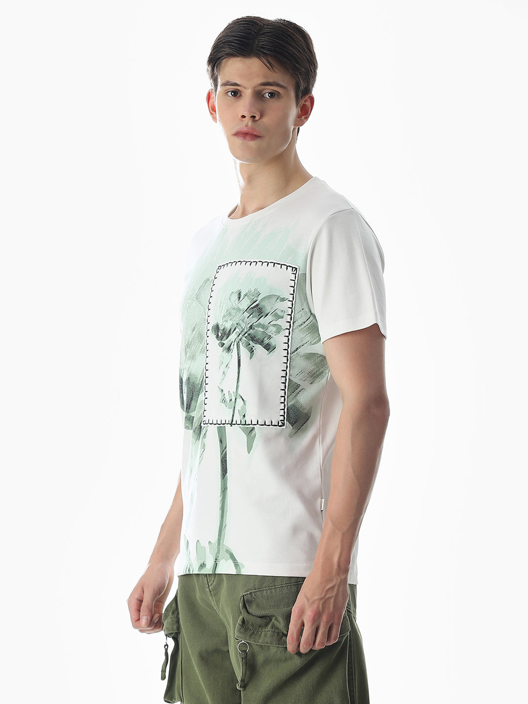 White Applique Patchwork T-Shirt