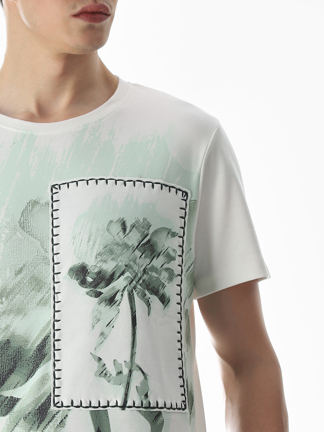 White Applique Patchwork T-Shirt