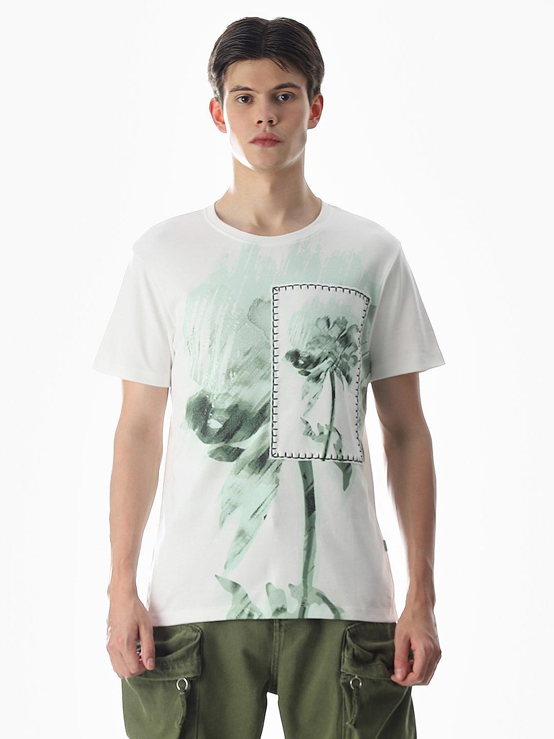 White Applique Patchwork T-Shirt