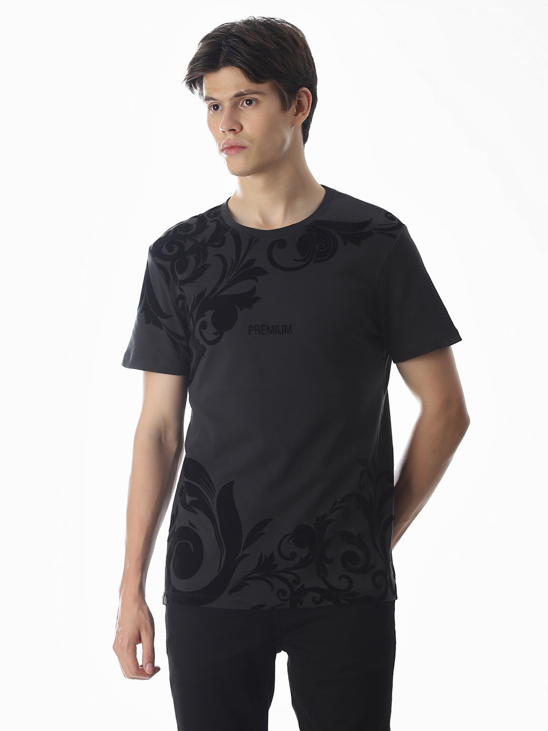 Black Printed Cotton T-shirt