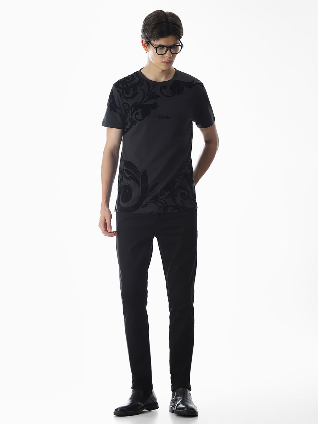 Black Printed Cotton T-shirt