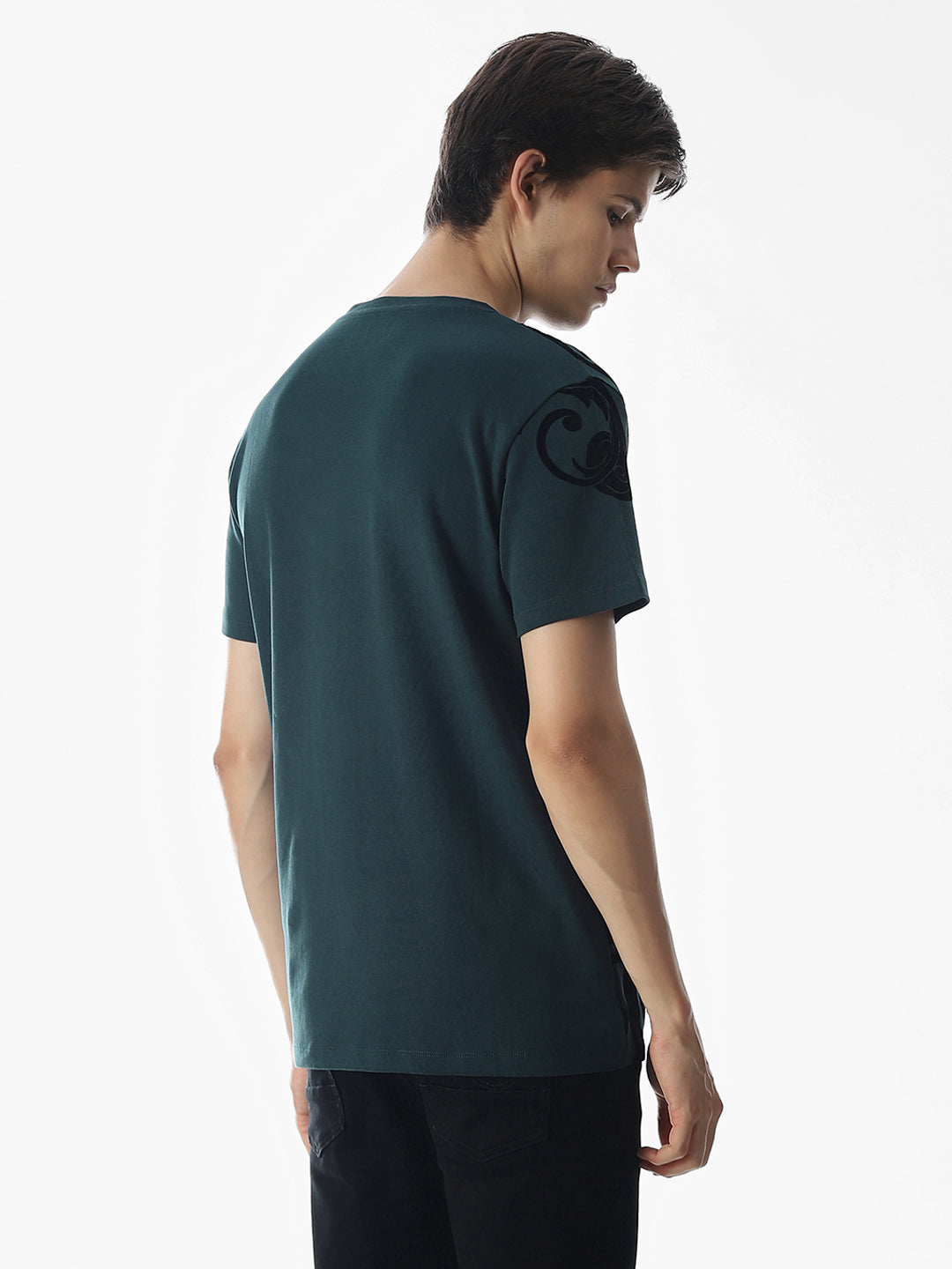 Dark Green Printed Cotton T-shirt