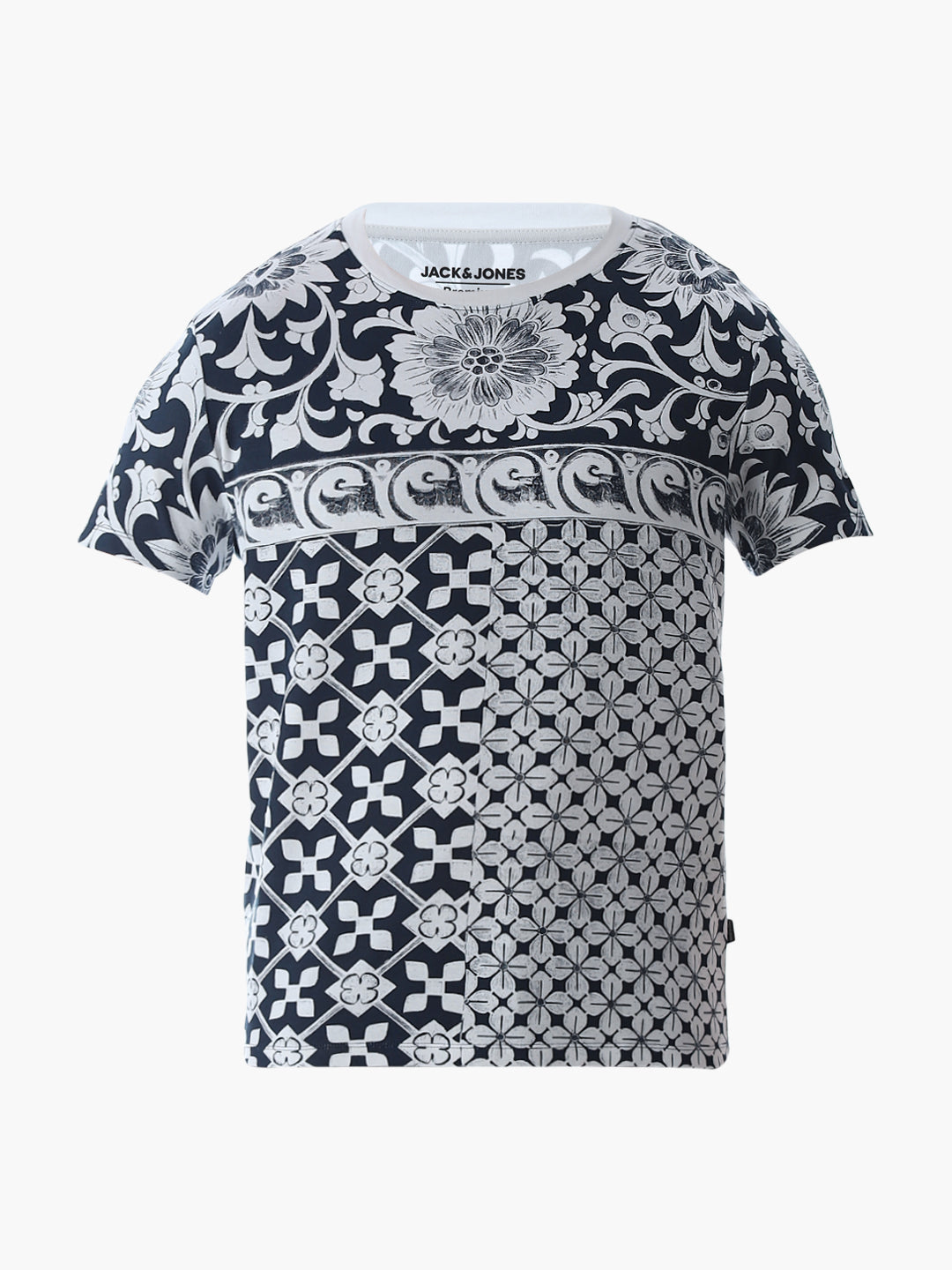 Navy Blue Printed Cotton T-shirt