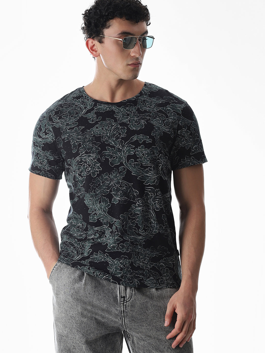 Black Printed Cotton T-shirt