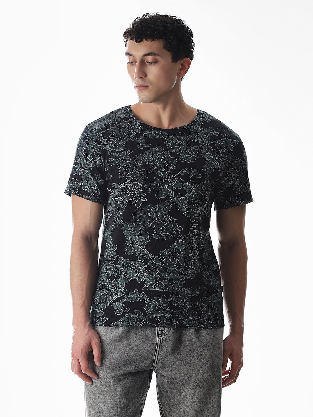 Black Printed Cotton T-shirt