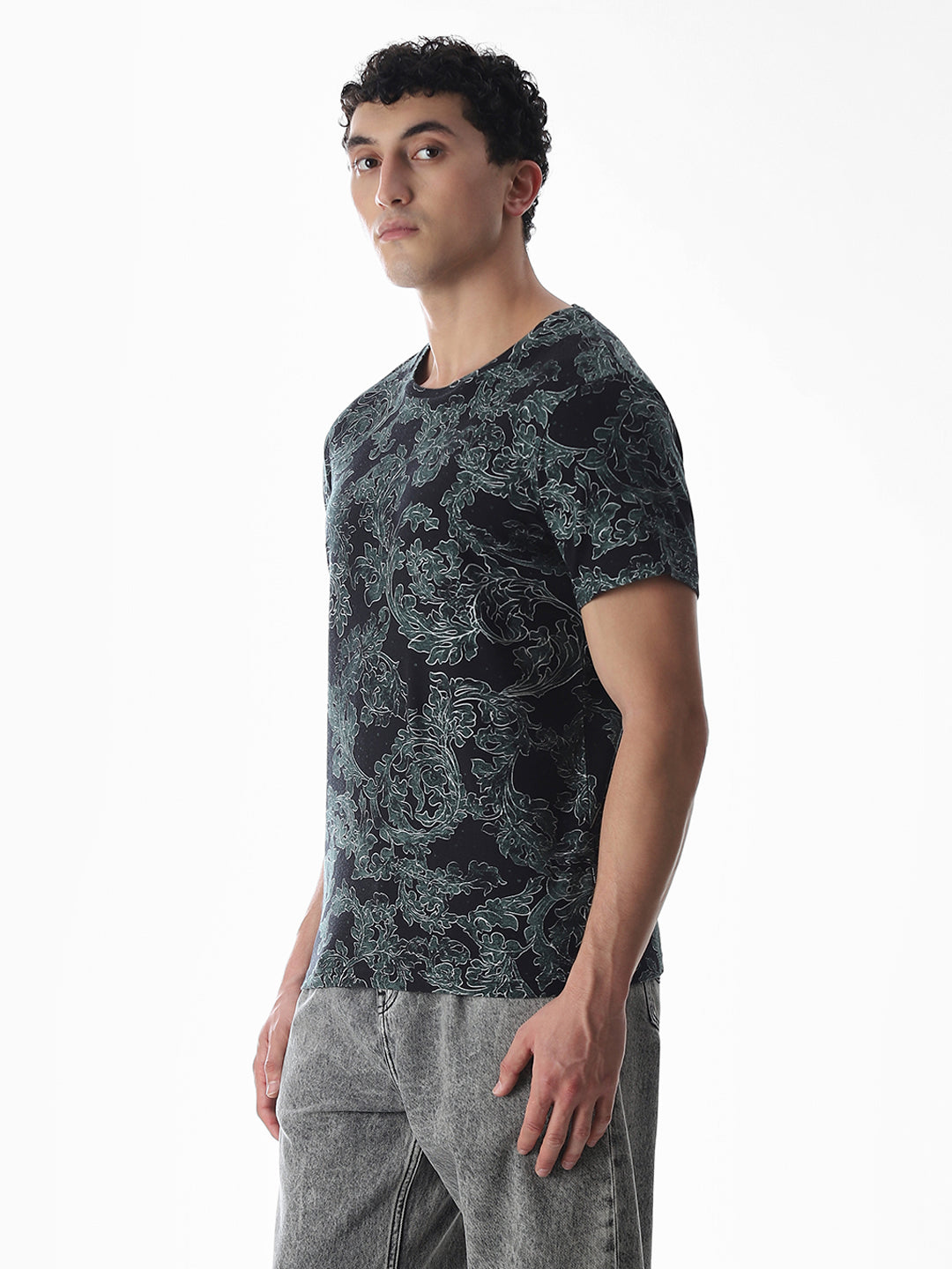 Black Printed Cotton T-shirt