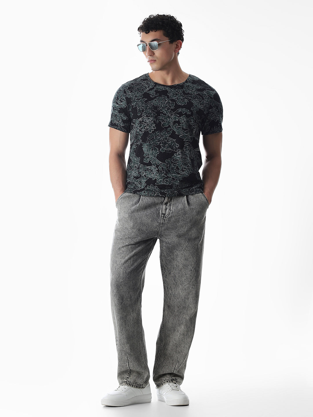 Black Printed Cotton T-shirt