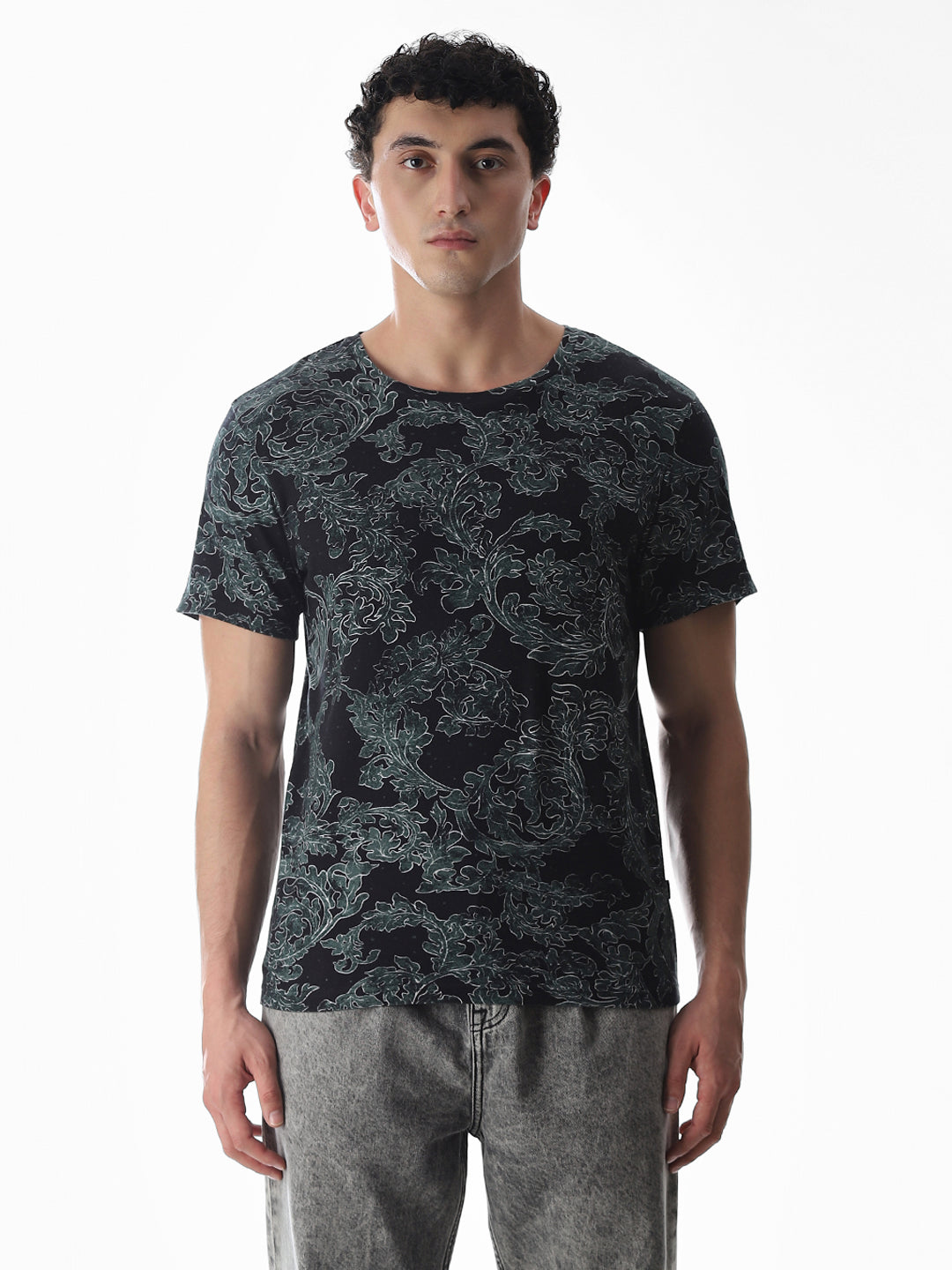 Black Printed Cotton T-shirt