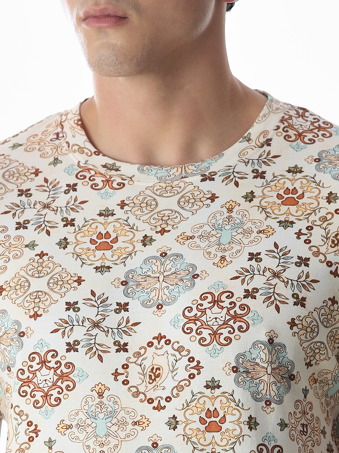 Printed Beige Cotton T-shirt