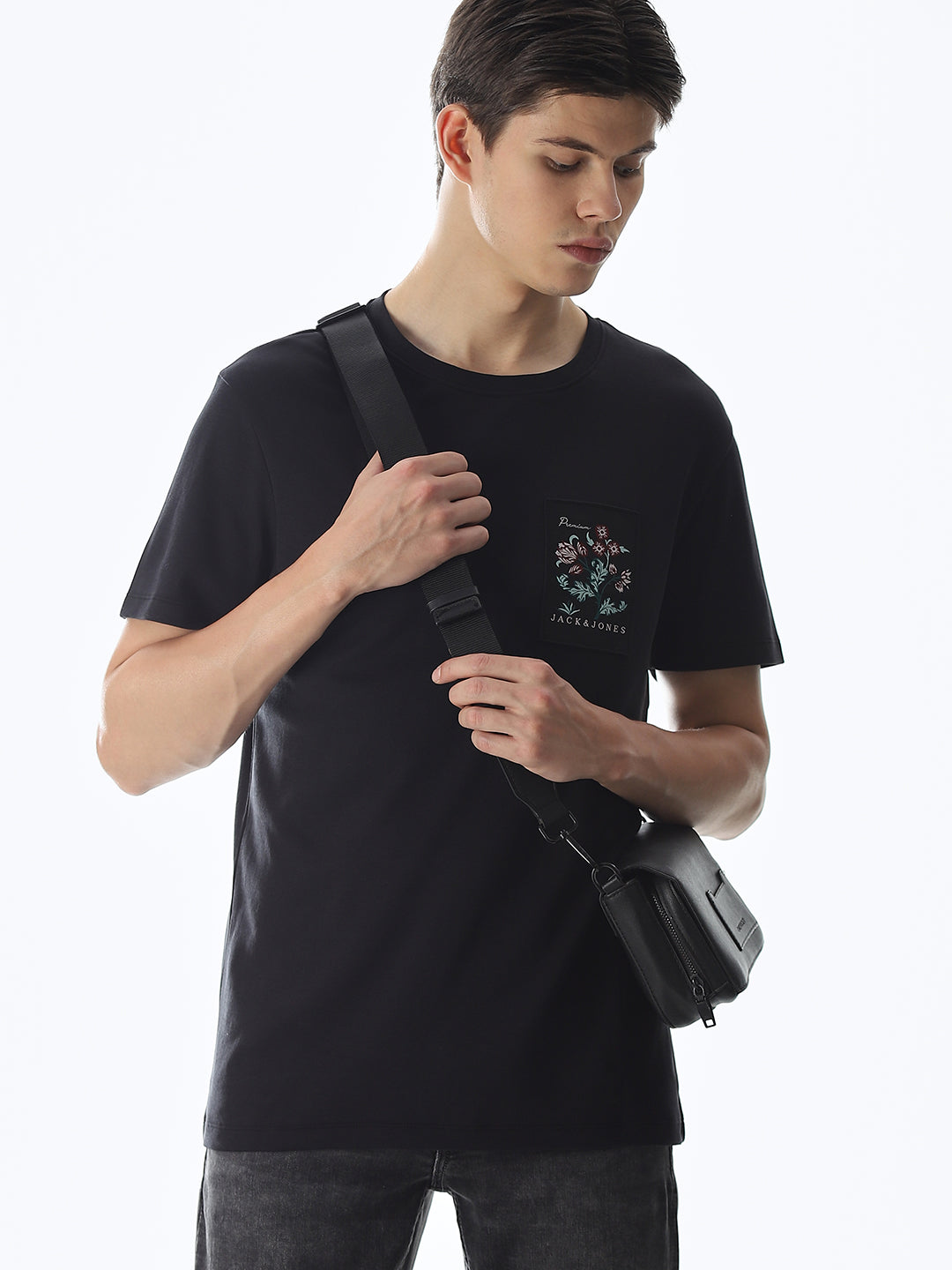 Black Applique Patchwork T-shirt