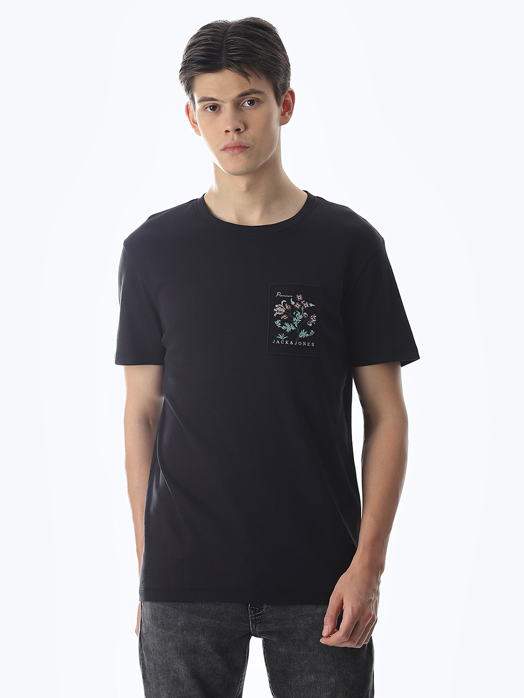 Black Applique Patchwork T-shirt