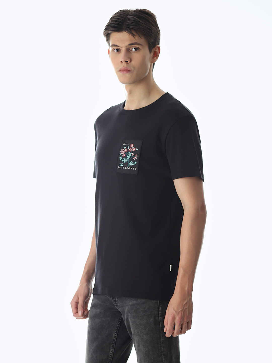 Black Applique Patchwork T-shirt