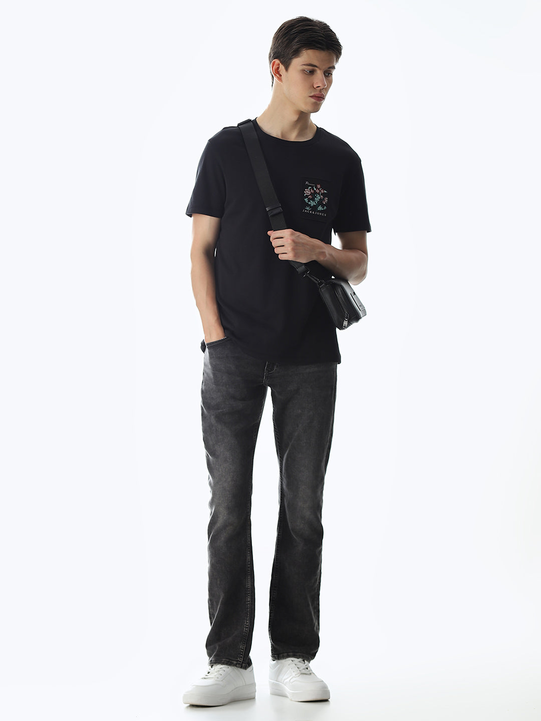Black Applique Patchwork T-shirt