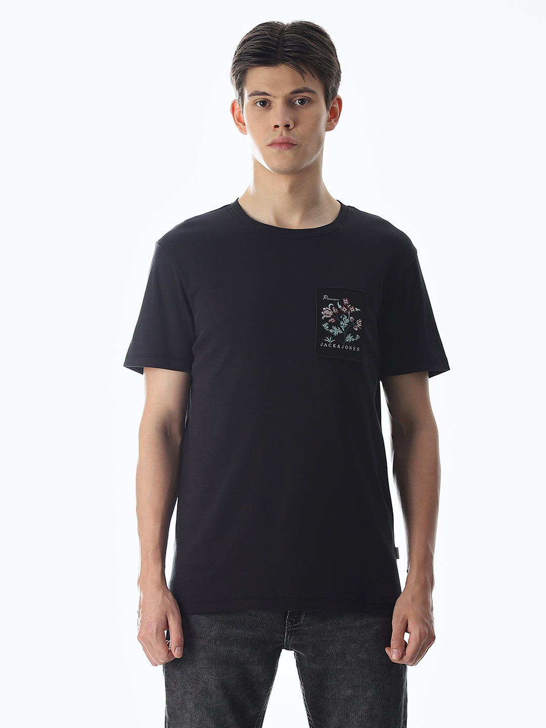 Black Applique Patchwork T-shirt