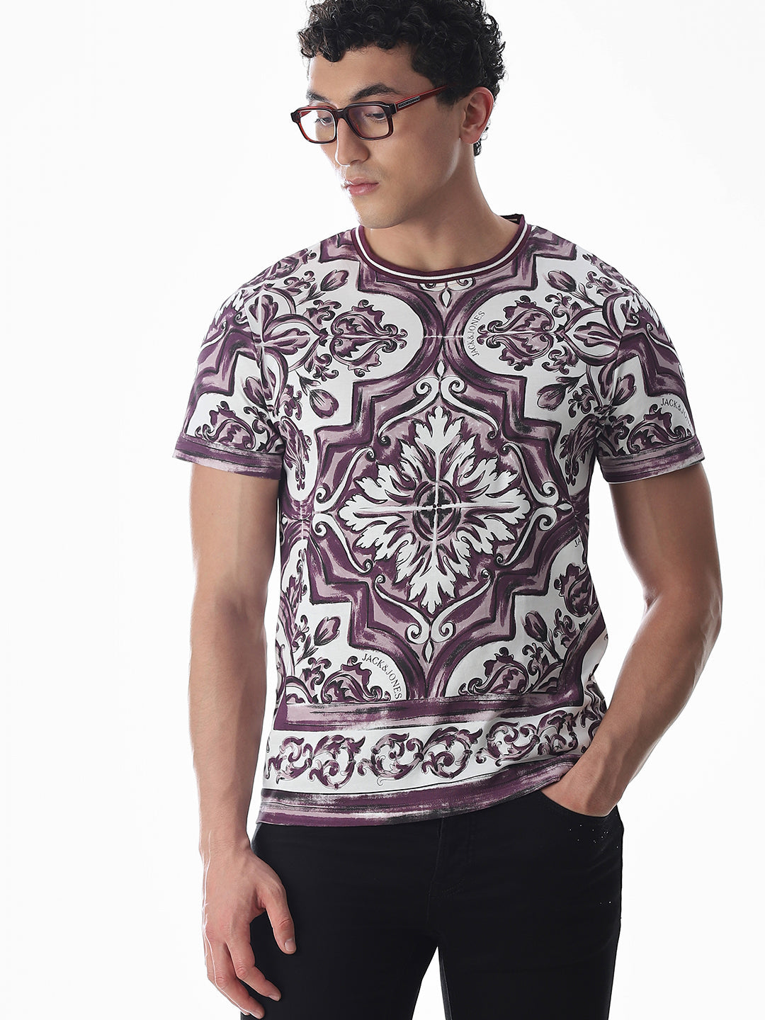 White Abstract Print T-shirt