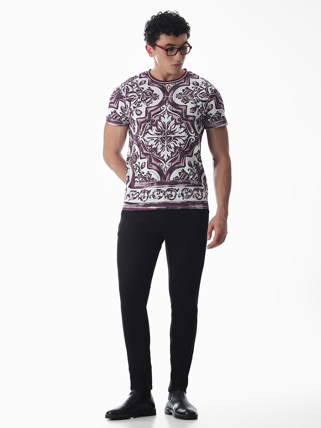 White Abstract Print T-shirt