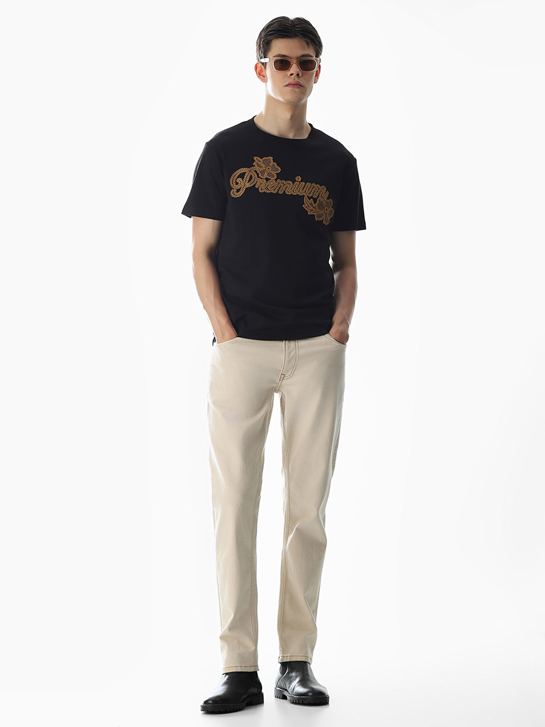 Black Embroidered Cotton T-shirt