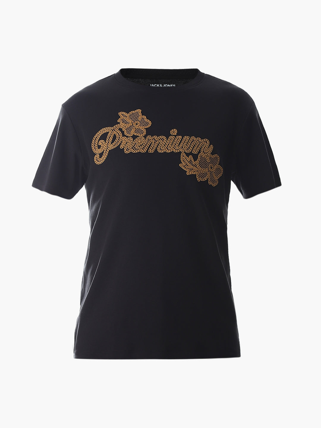 Black Embroidered Cotton T-shirt