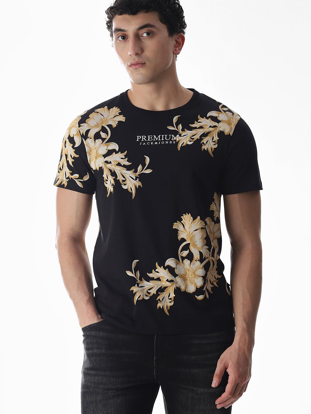 Black Printed Cotton T-shirt