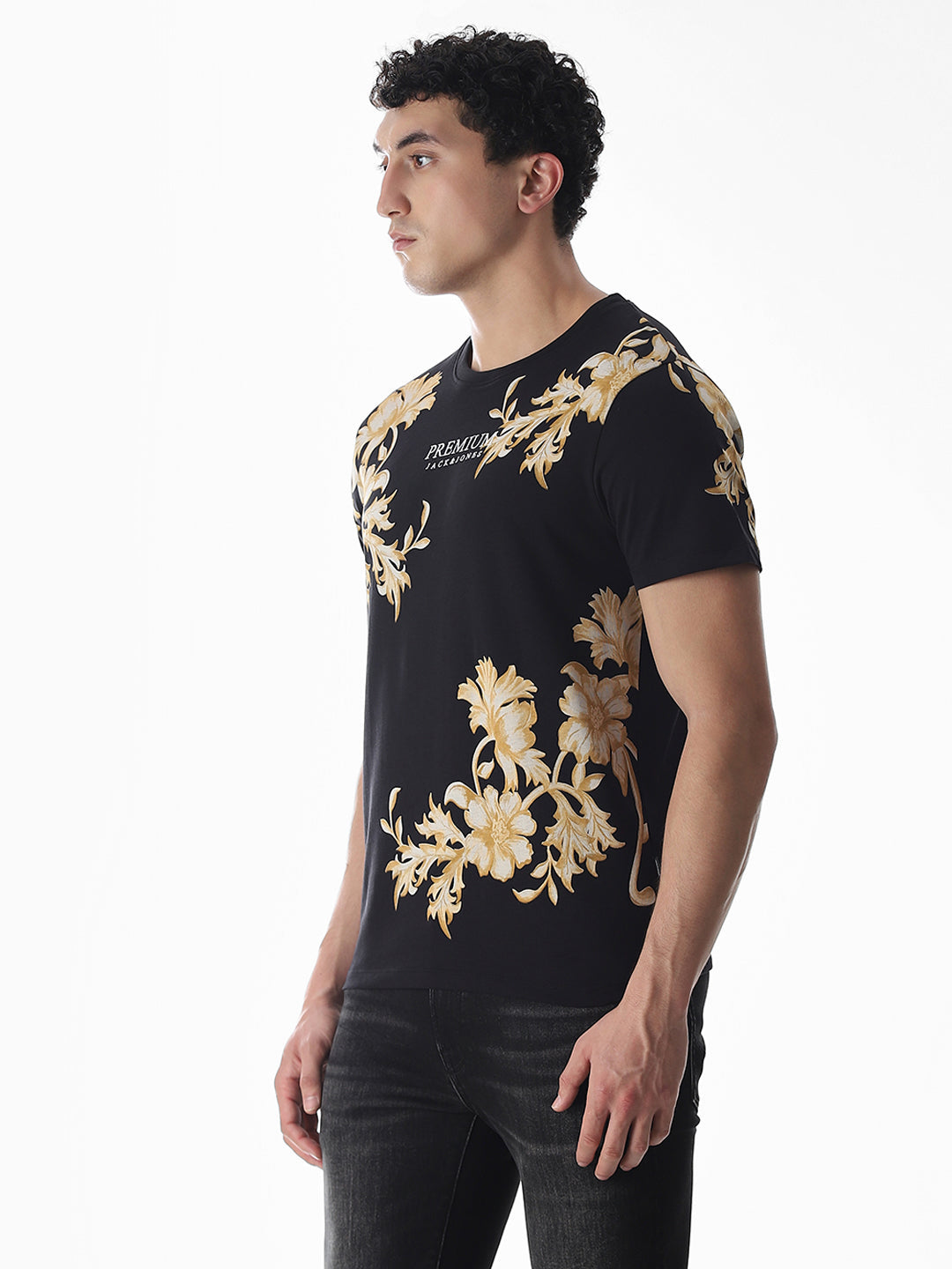 Black Printed Cotton T-shirt