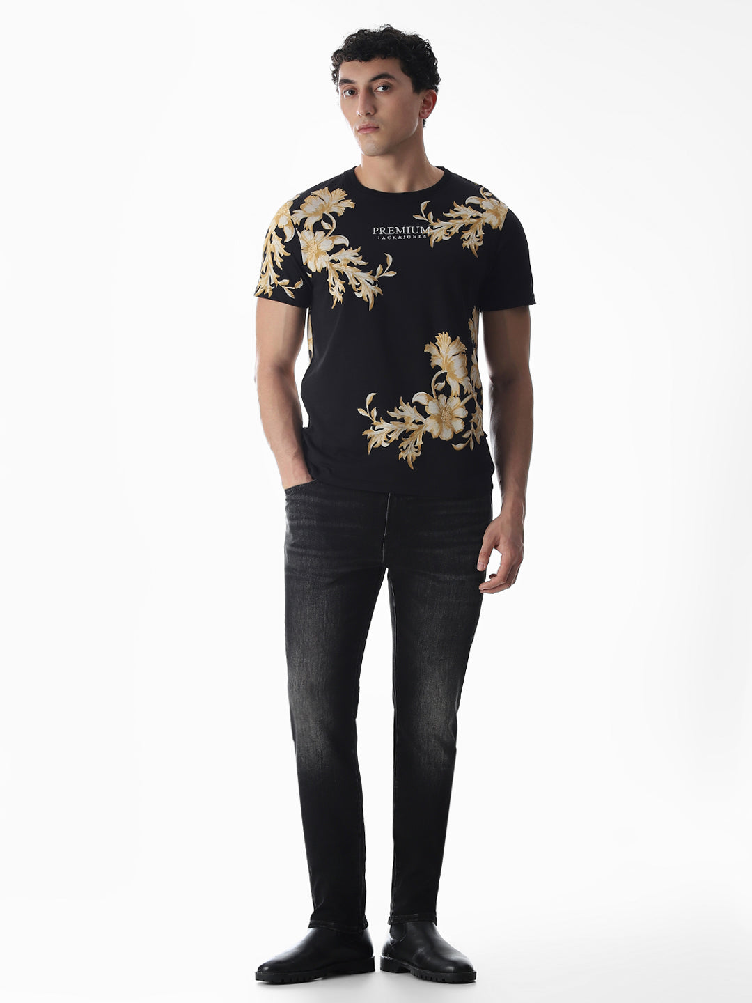 Black Printed Cotton T-shirt