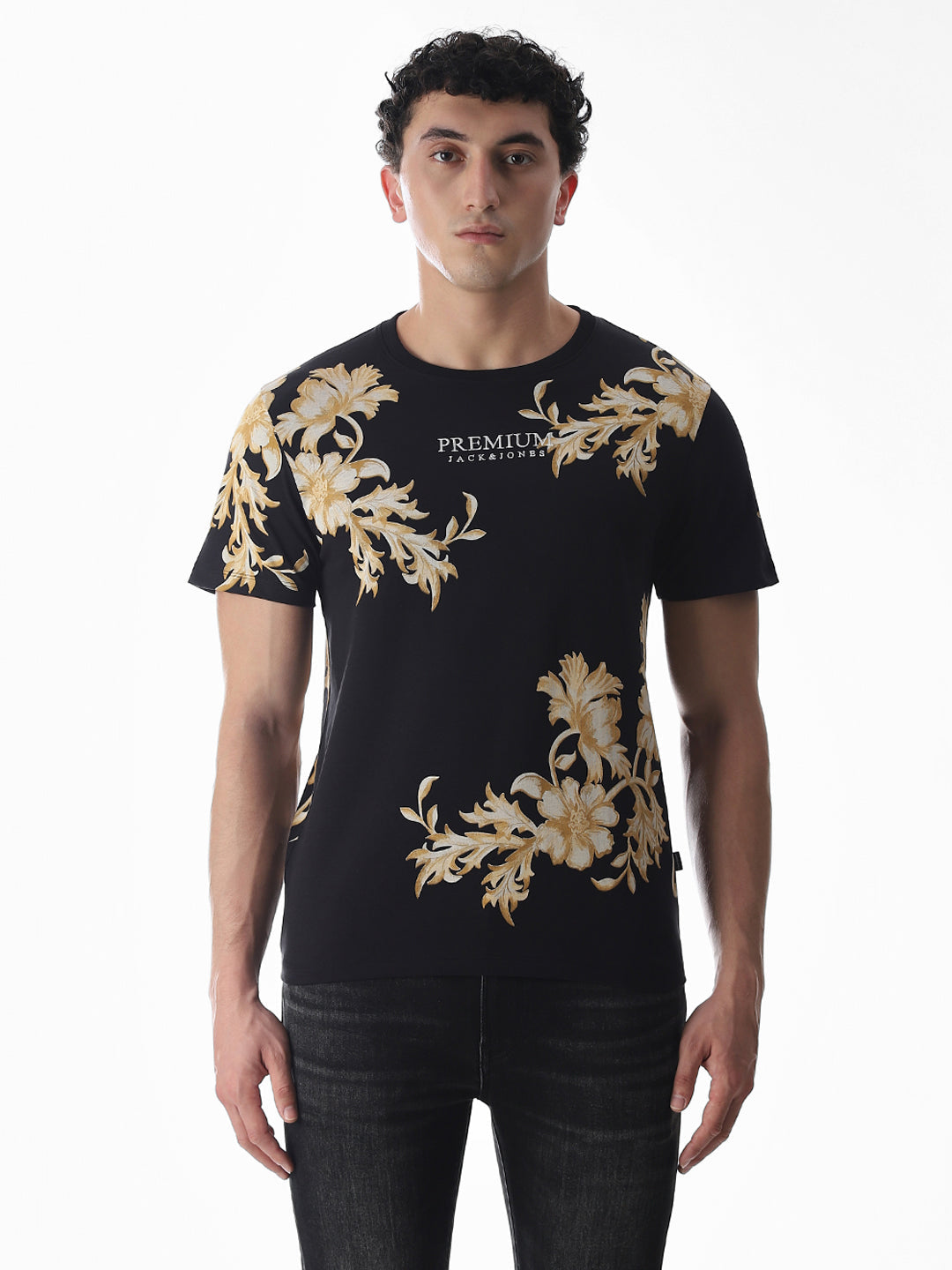 Black Printed Cotton T-shirt