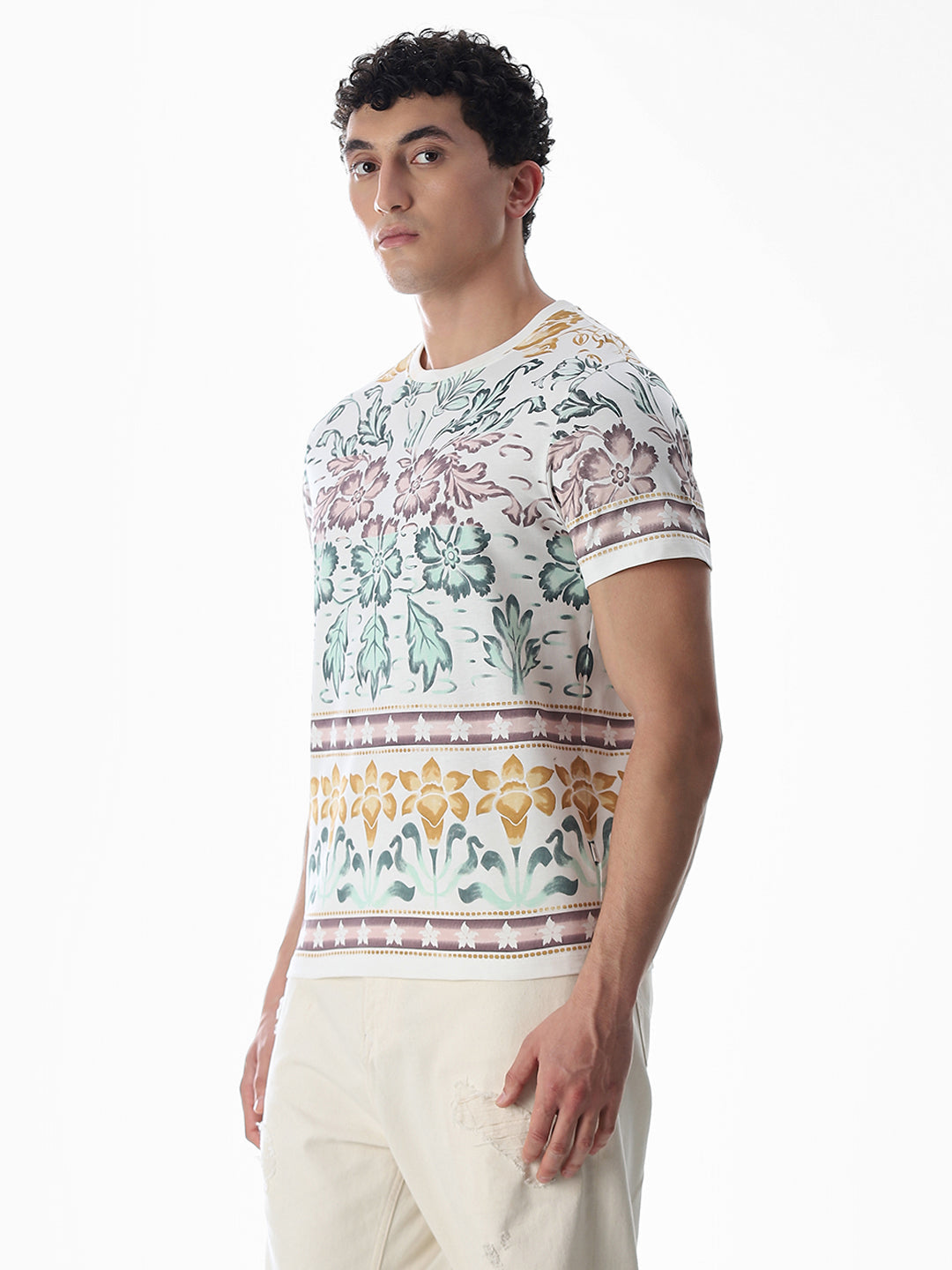 White Printed Cotton T-shirt