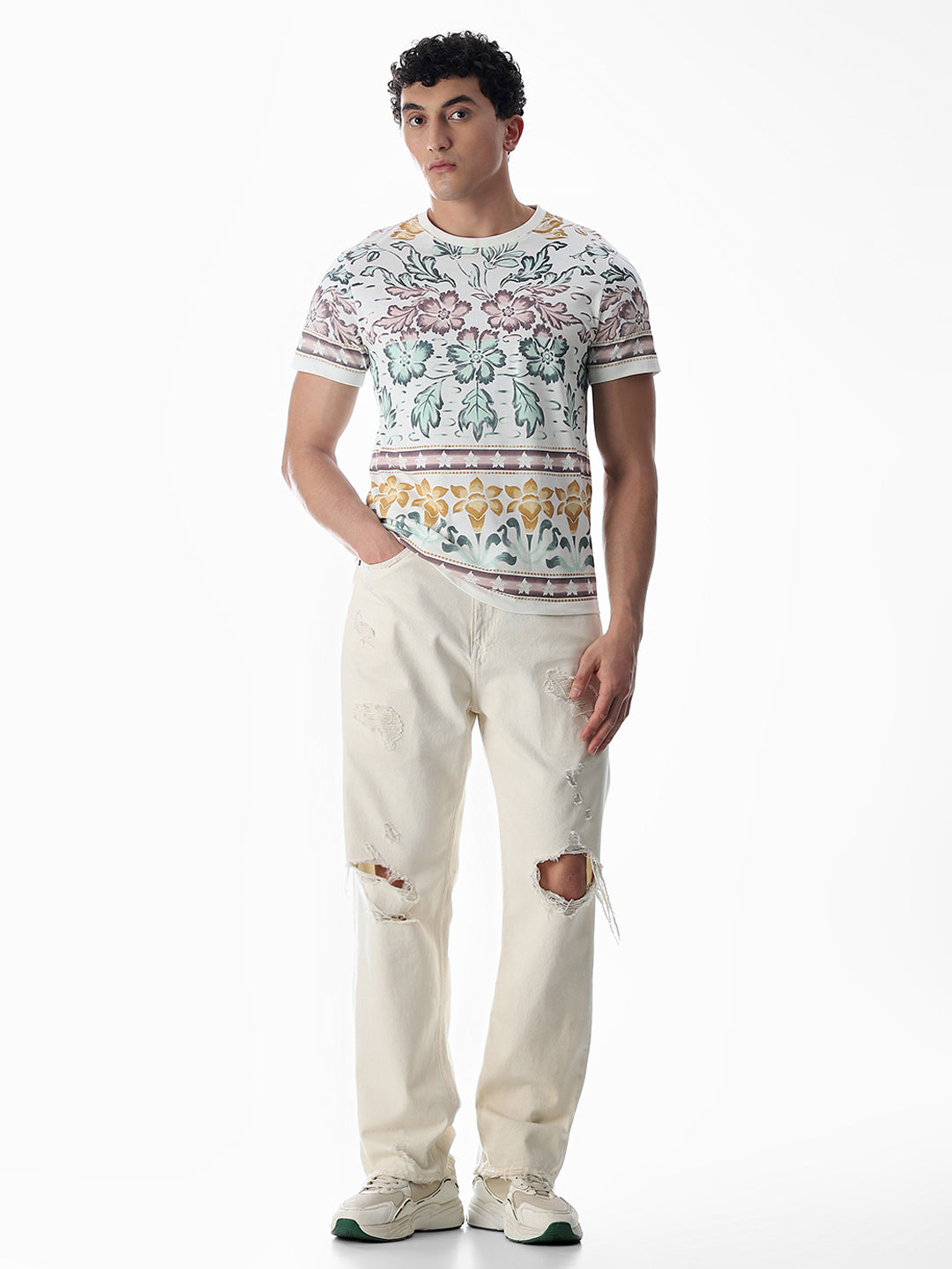 White Printed Cotton T-shirt