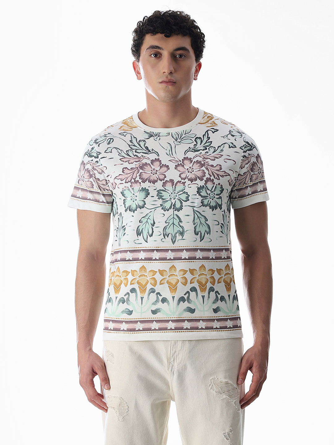 White Printed Cotton T-shirt