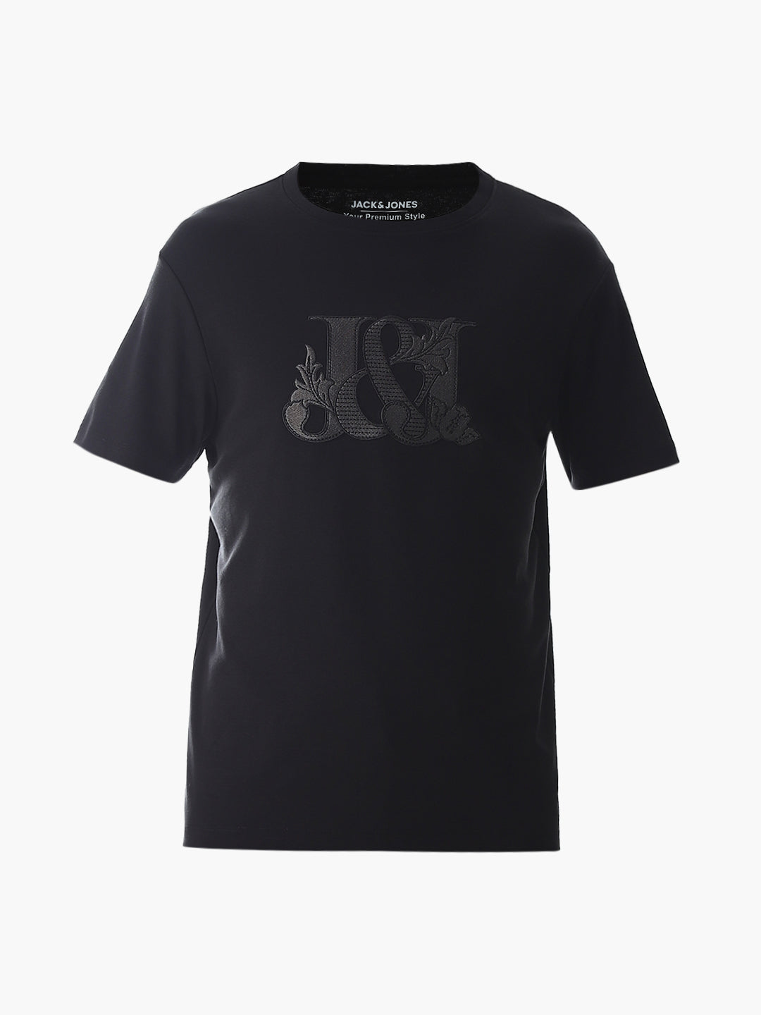 Black Applique Print Cotton T-shirt
