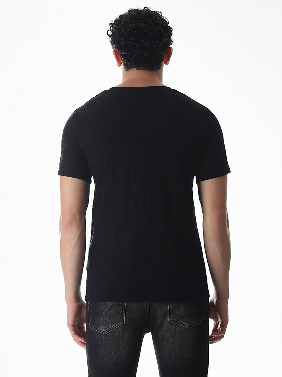 Black Embroidered Cotton T-shirt