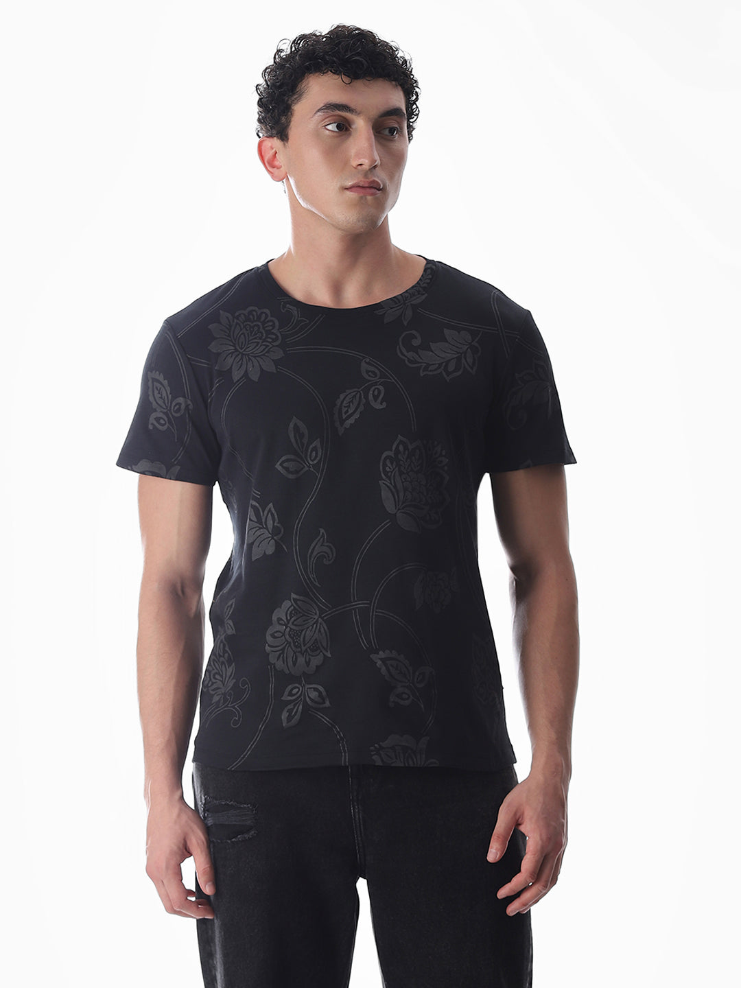 Black Printed Cotton T-shirt