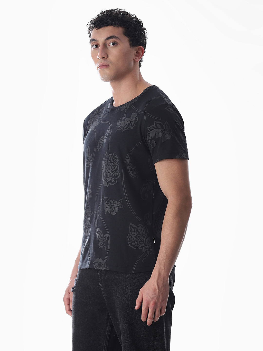 Black Printed Cotton T-shirt