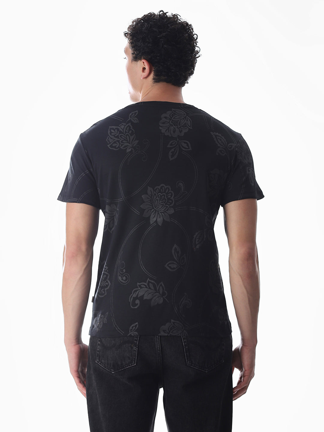 Black Printed Cotton T-shirt