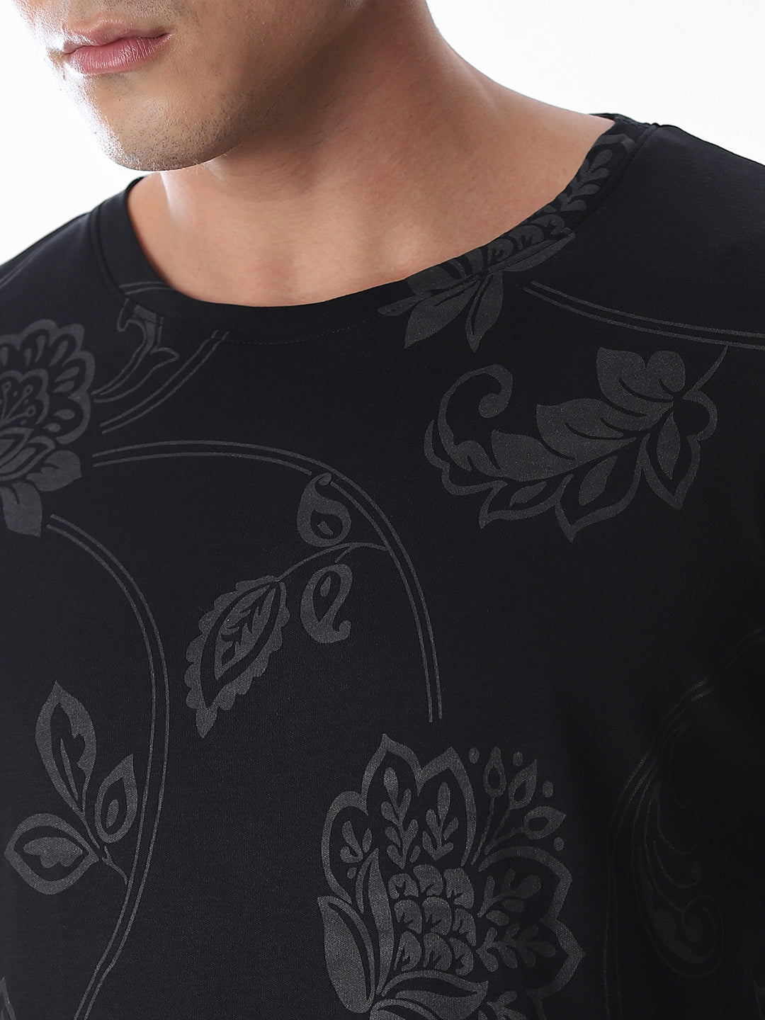 Black Printed Cotton T-shirt