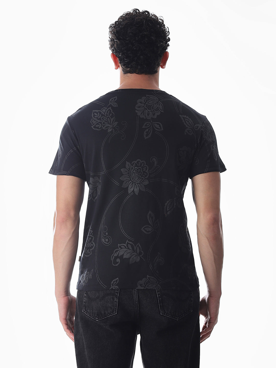 Black Printed Cotton T-shirt
