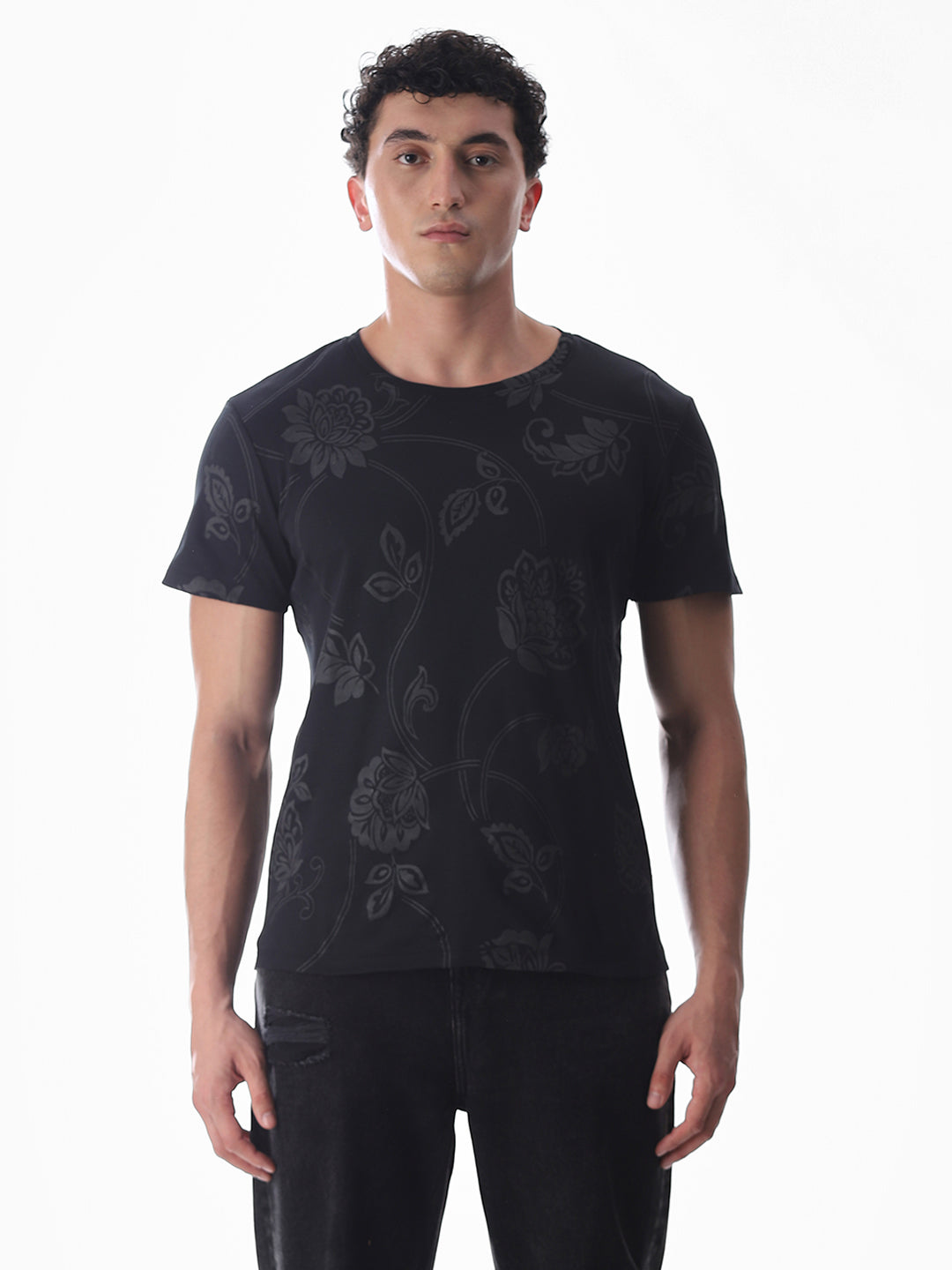 Black Printed Cotton T-shirt
