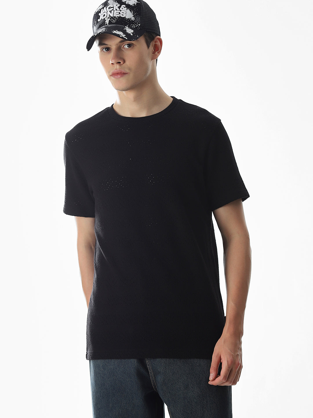 Black Jacquard Crew Neck T-shirt