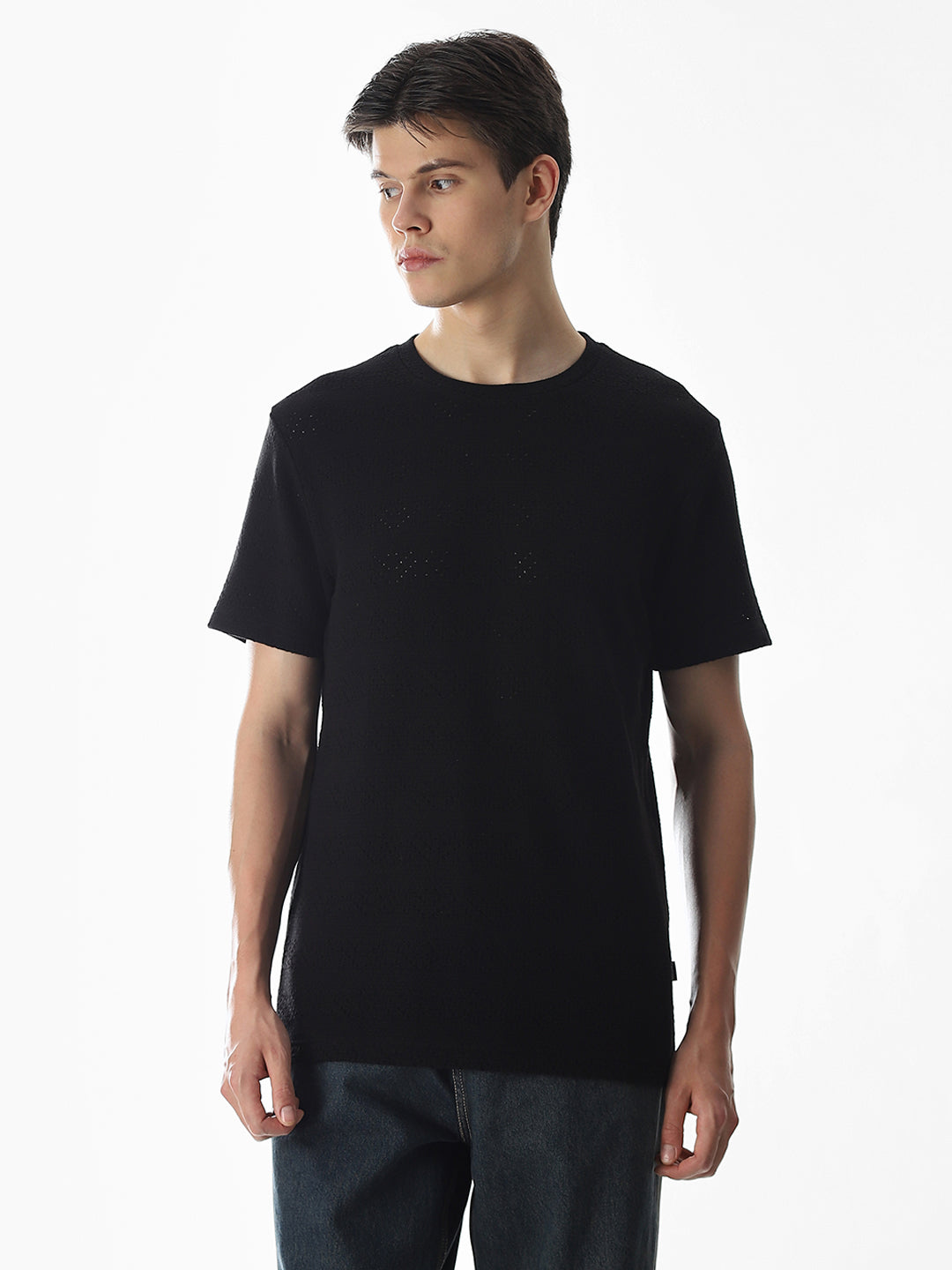 Black Jacquard Crew Neck T-shirt