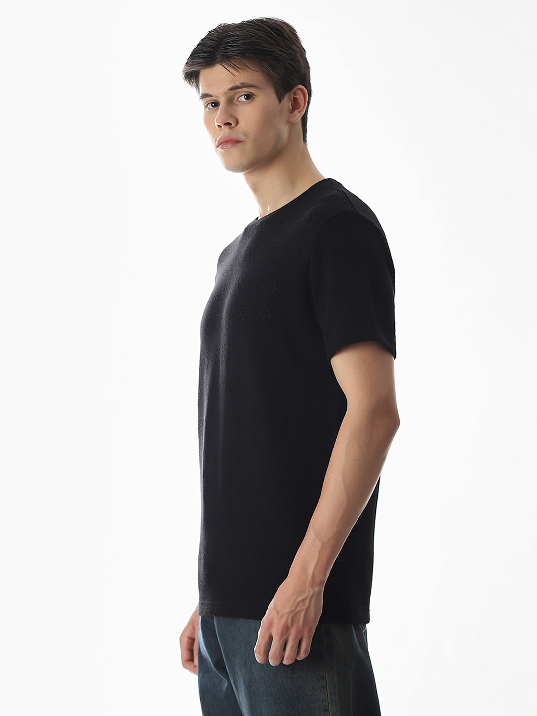 Black Jacquard Crew Neck T-shirt