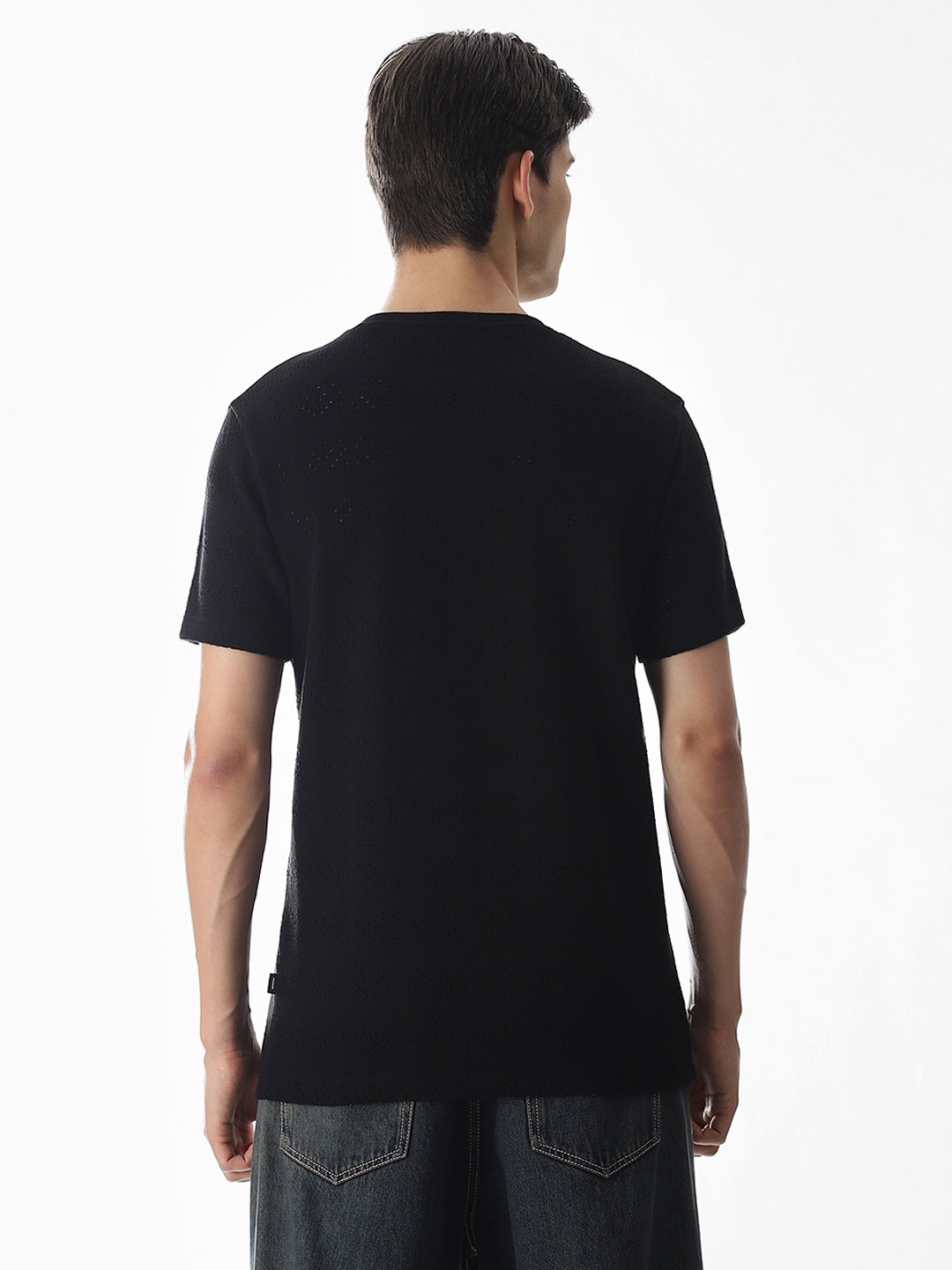 Black Jacquard Crew Neck T-shirt