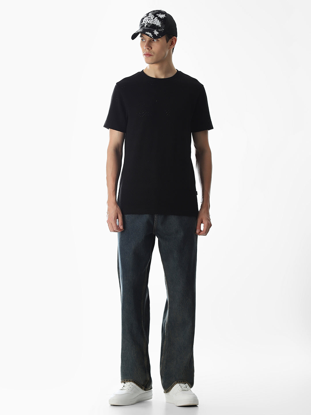 Black Jacquard Crew Neck T-shirt