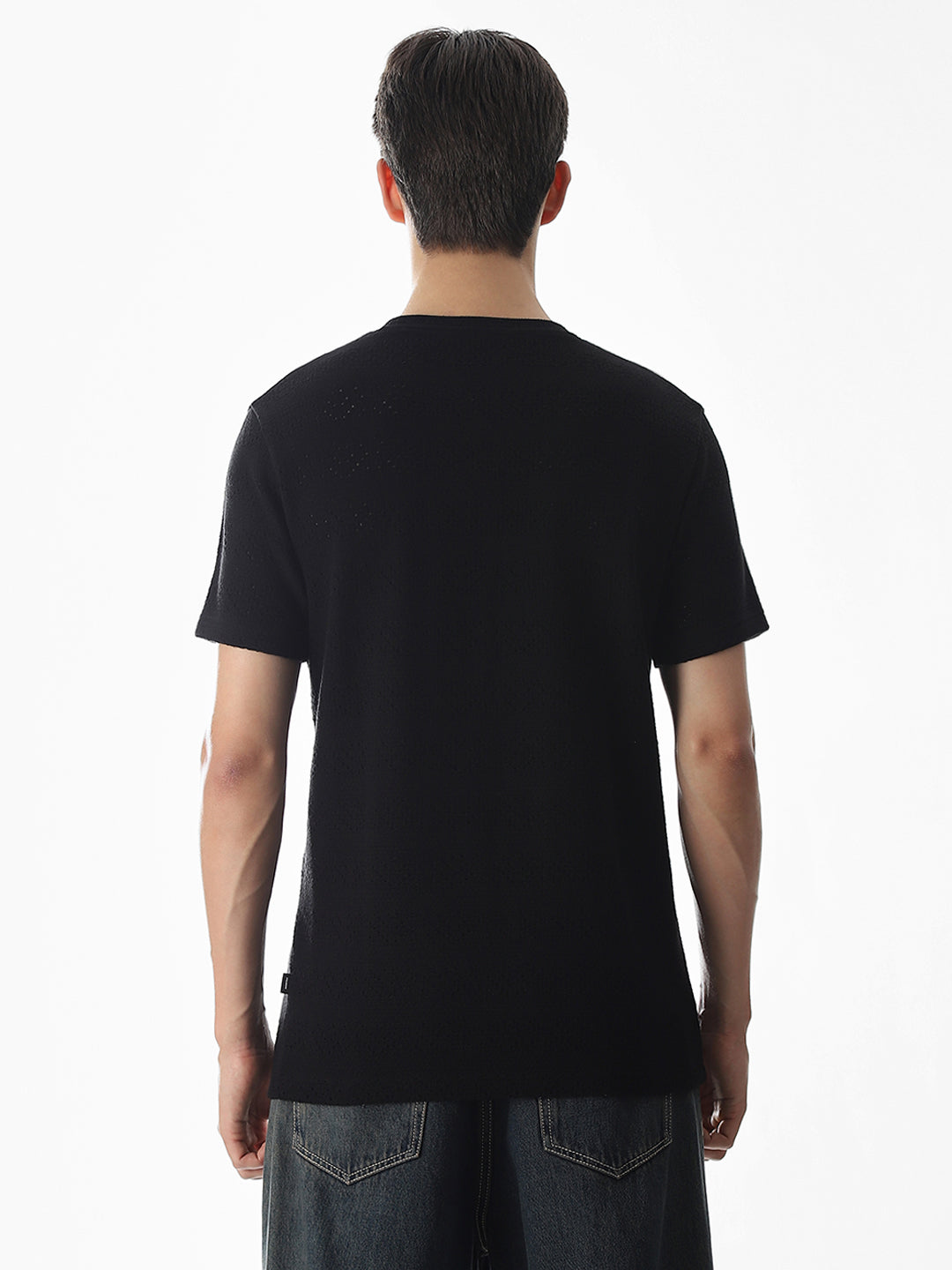 Black Jacquard Crew Neck T-shirt
