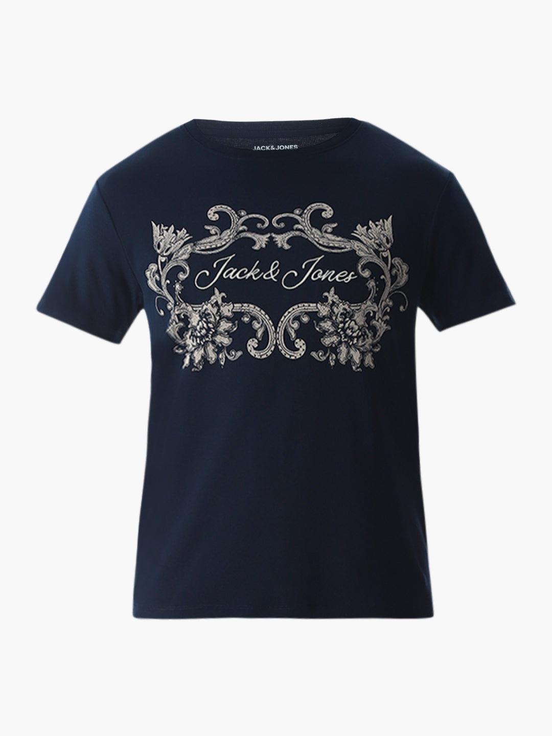 Navy Blue Printed Cotton T-shirt