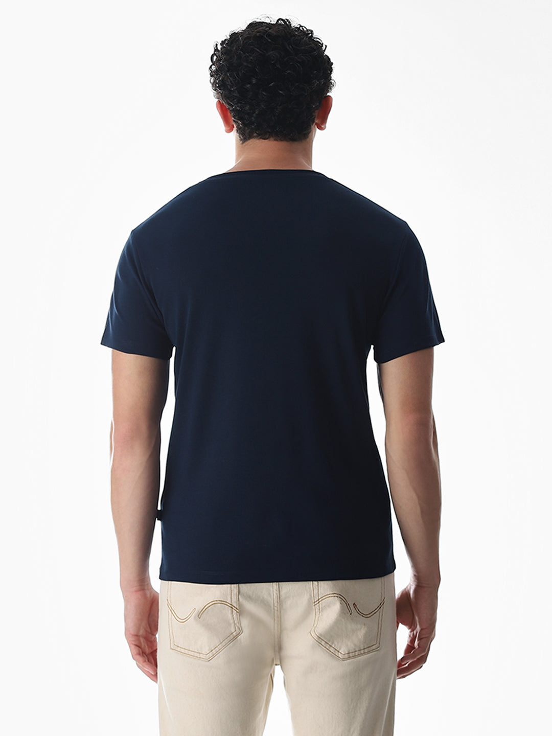 Navy Blue Printed Cotton T-shirt