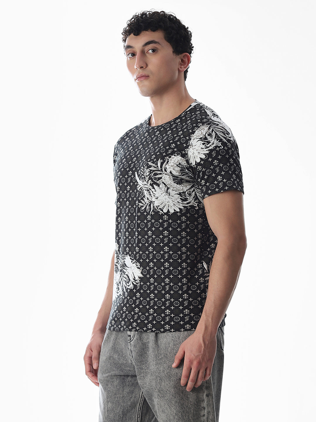 Black Abstract Print Cotton T-shirt